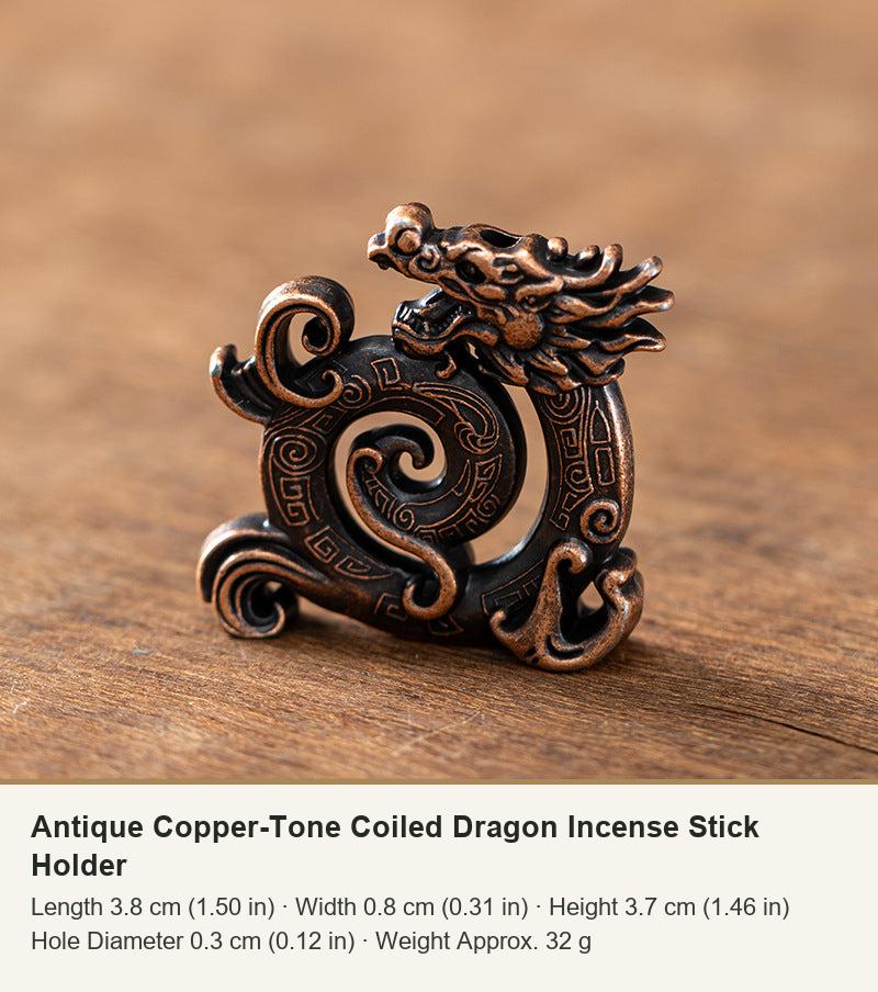 Antique Copper-Tone Coiled Dragon Incense Stick Holder