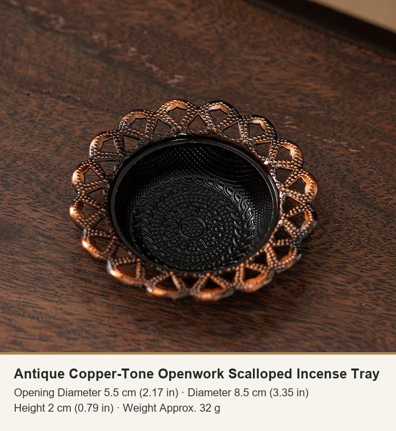 Antique Copper-Tone Openwork Scalloped Incense Tray