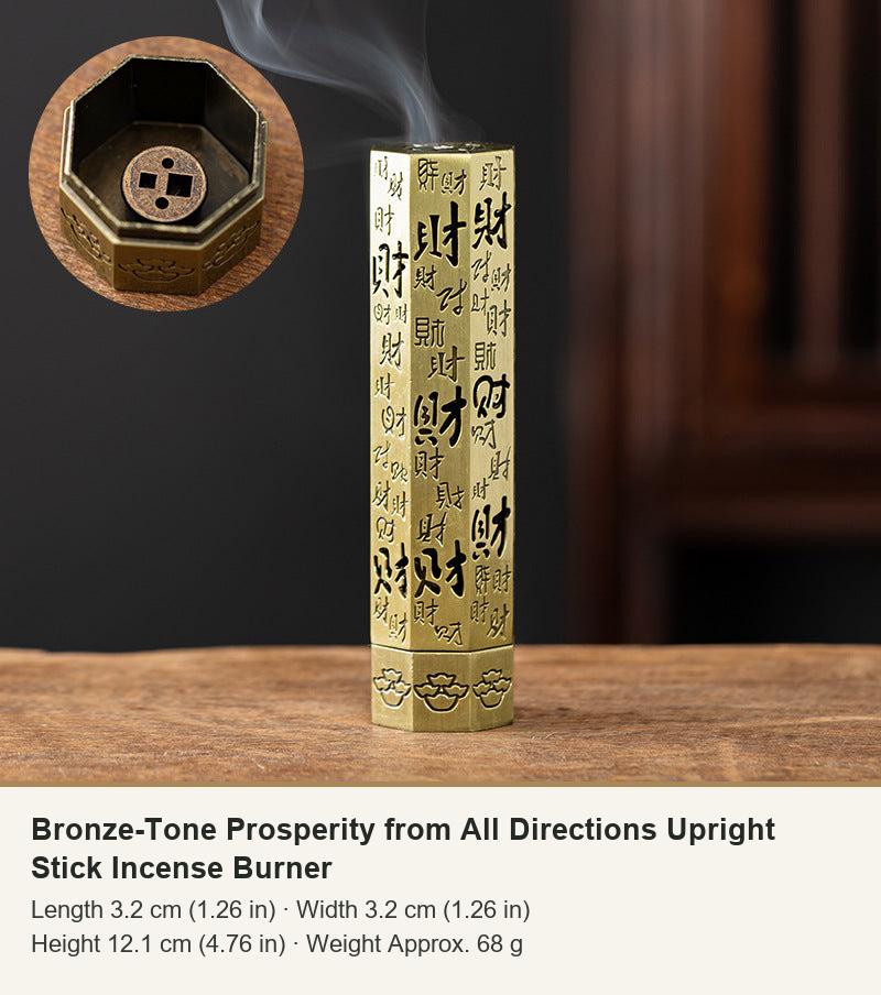Bronze-Tone Prosperity from All Directions Upright Stick Incense Burner