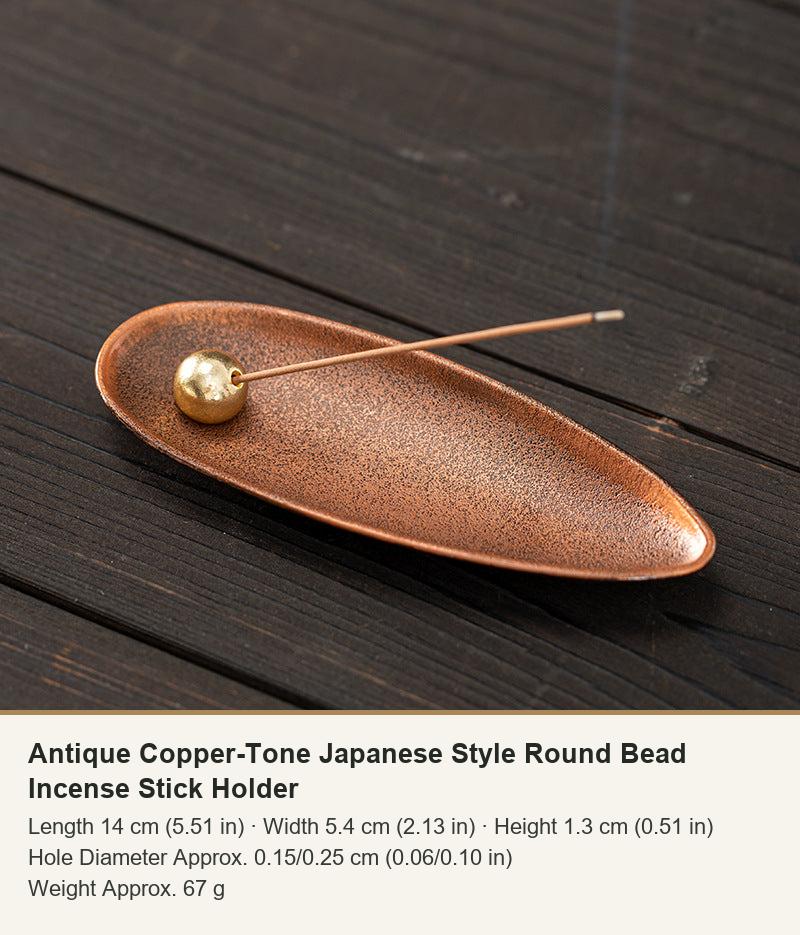 Antique Copper-Tone Japanese Style Round Bead Incense Stick Holder