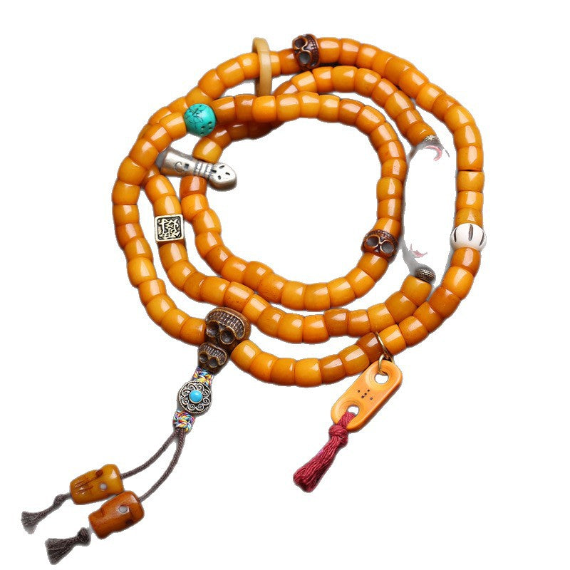 EverestArtstudios Bone 108-Bead Mala with Carved Yak Bone Accents