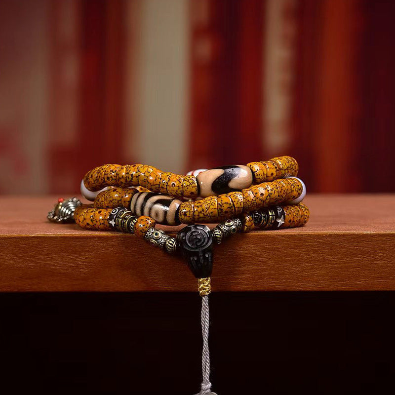 EverestArtstudios blessed EverestArtstudios Natural Xingyue Bodhi Disc-Bead 108-Bead Mala with Agate and Dzi Accents