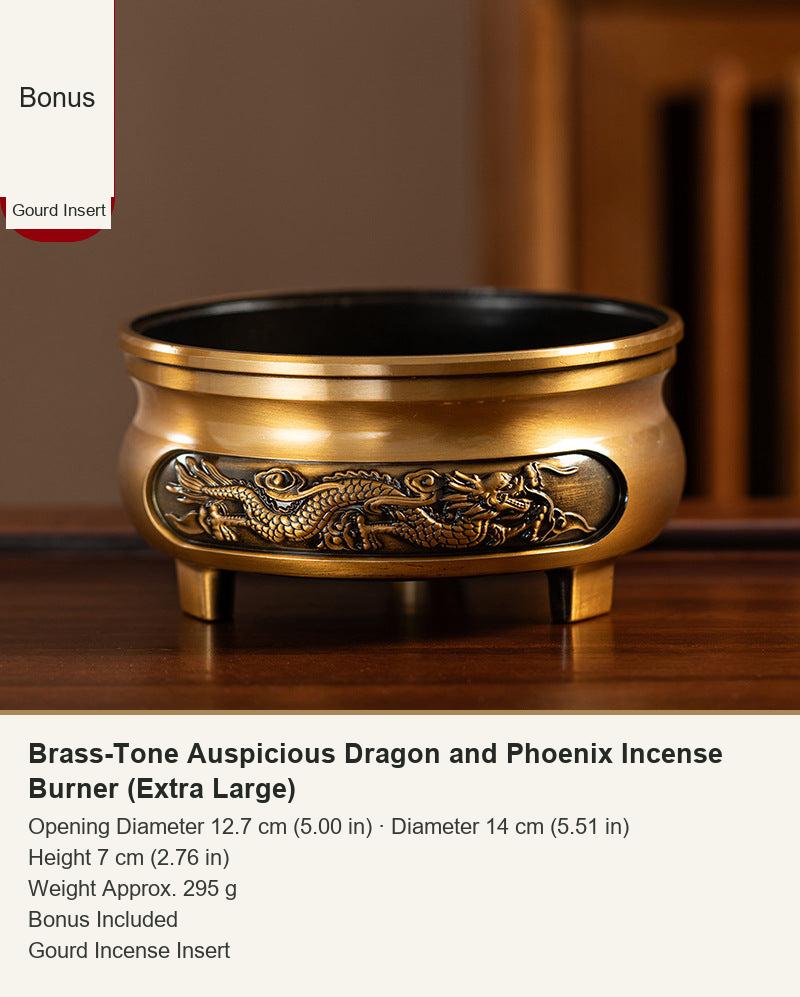 Brass-Tone Auspicious Dragon and Phoenix Incense Burner (Extra Large)