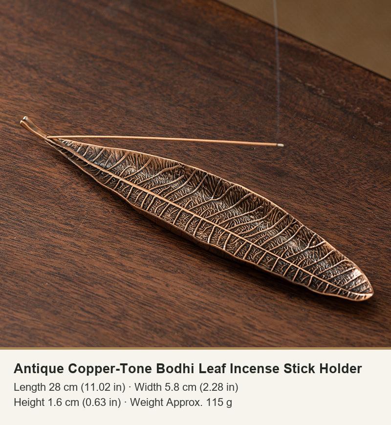 Antique Copper-Tone Bodhi Leaf Incense Stick Holder