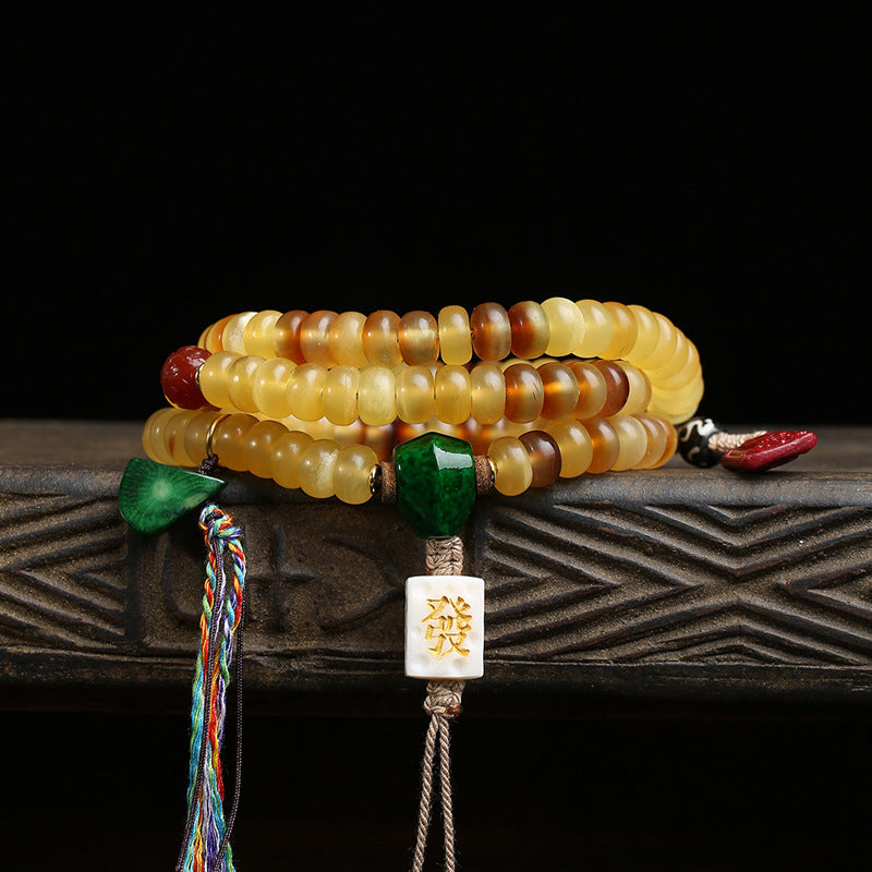 EverestArtstudios Golden Armor Disc-Bead Mala with Agate Accents