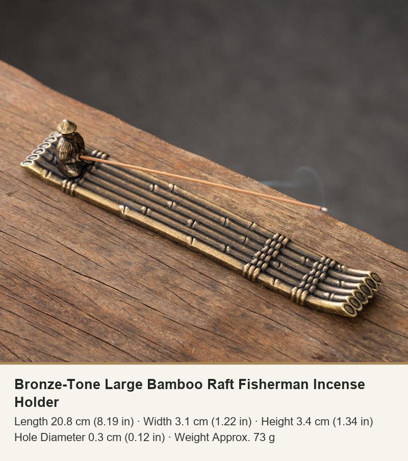 Bronze-Tone Large Bamboo Raft Fisherman Incense Holder