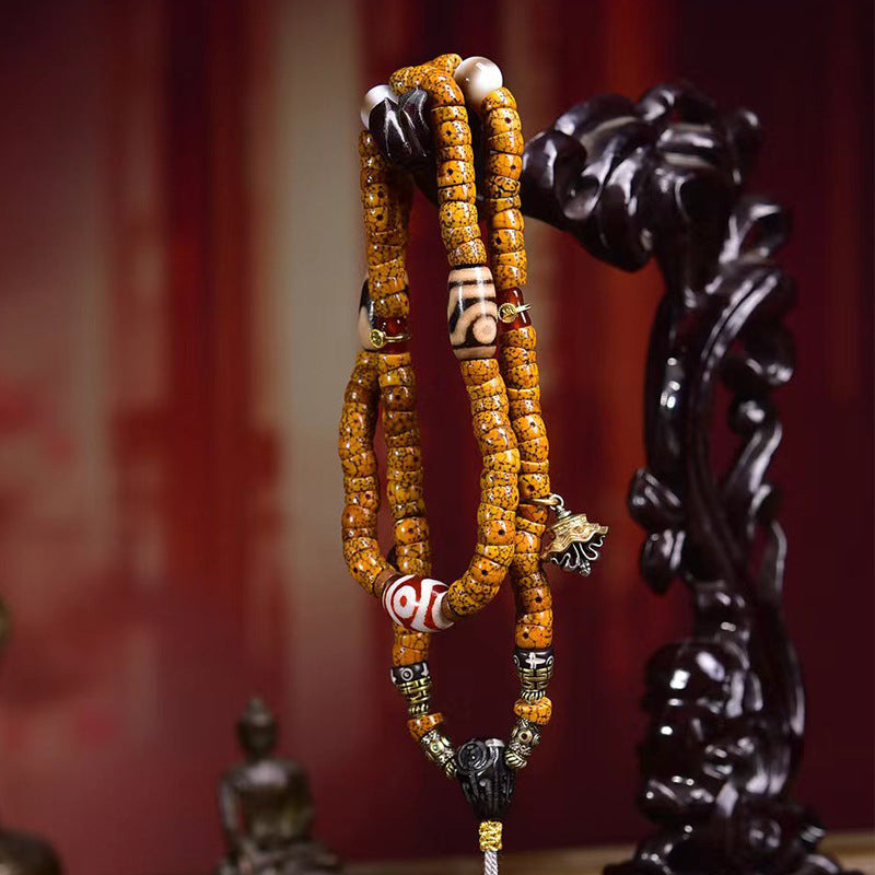 EverestArtstudios blessed EverestArtstudios Natural Xingyue Bodhi Disc-Bead 108-Bead Mala with Agate and Dzi Accents