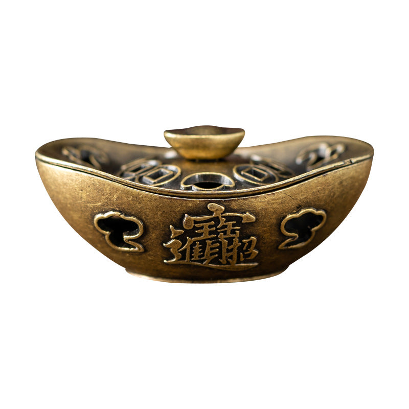 Gold ingot small incense burner household aromatherapy burner indoor plate incense burner small auspicious cloud incense tablets Buddhist utensils alloy ornaments