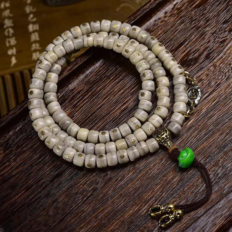 EverestArtstudios blessed EverestArtstudios Vintage Yak Bone Antique Copper Auspicious Wan 108-Bead Mala