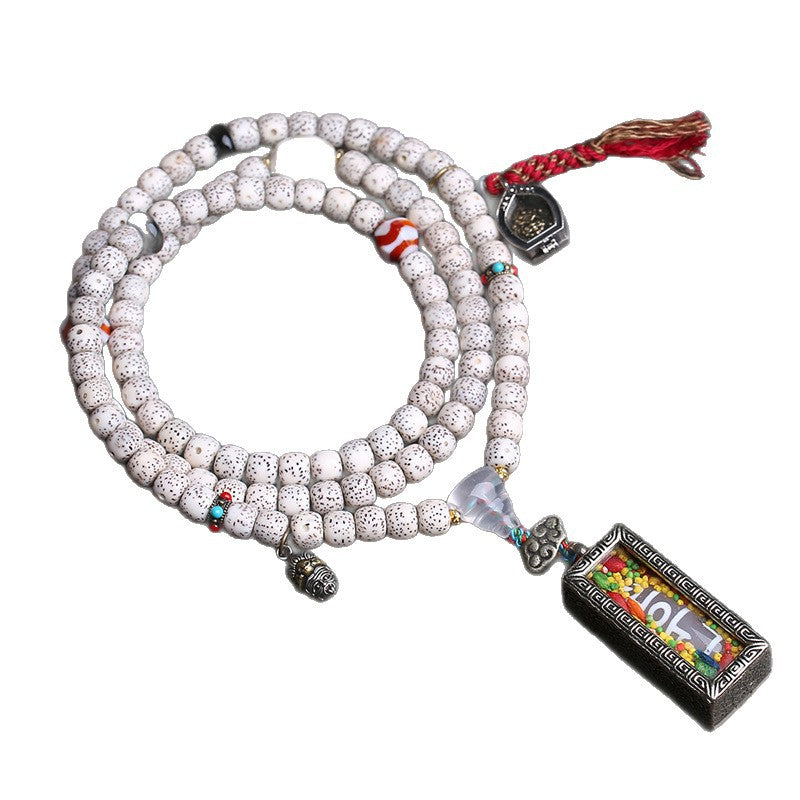 EverestArtstudios Xingyue Bodhi 108-Bead Mala with Dzi-Style Agate and Ghau Pendant