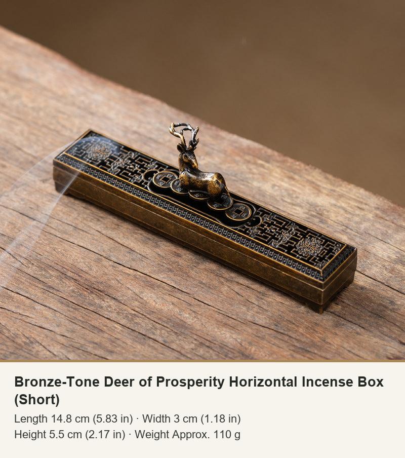 Bronze-Tone Deer of Prosperity Horizontal Incense Box (Short)
