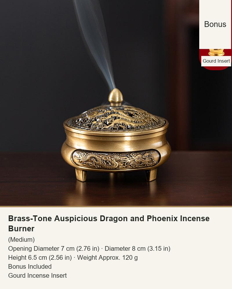 Brass-Tone Auspicious Dragon and Phoenix Incense Burner
