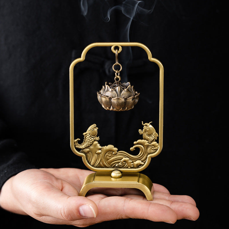Yuyue Longmen Hanging Hanging Stove Creative Small Xiangyun Disk Incense Stove Tea Ceremony Ornament Retro Lotus Hanging Stove Hanging Ornament