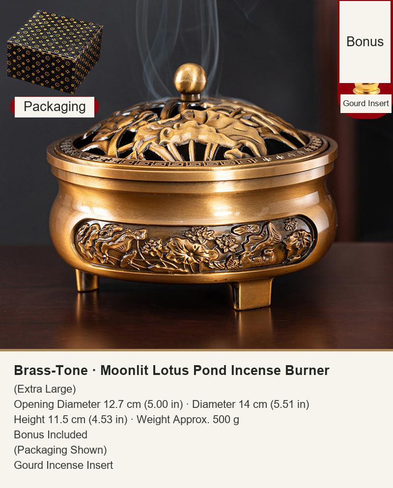 Brass-Tone  ·  Moonlit Lotus Pond Incense Burner