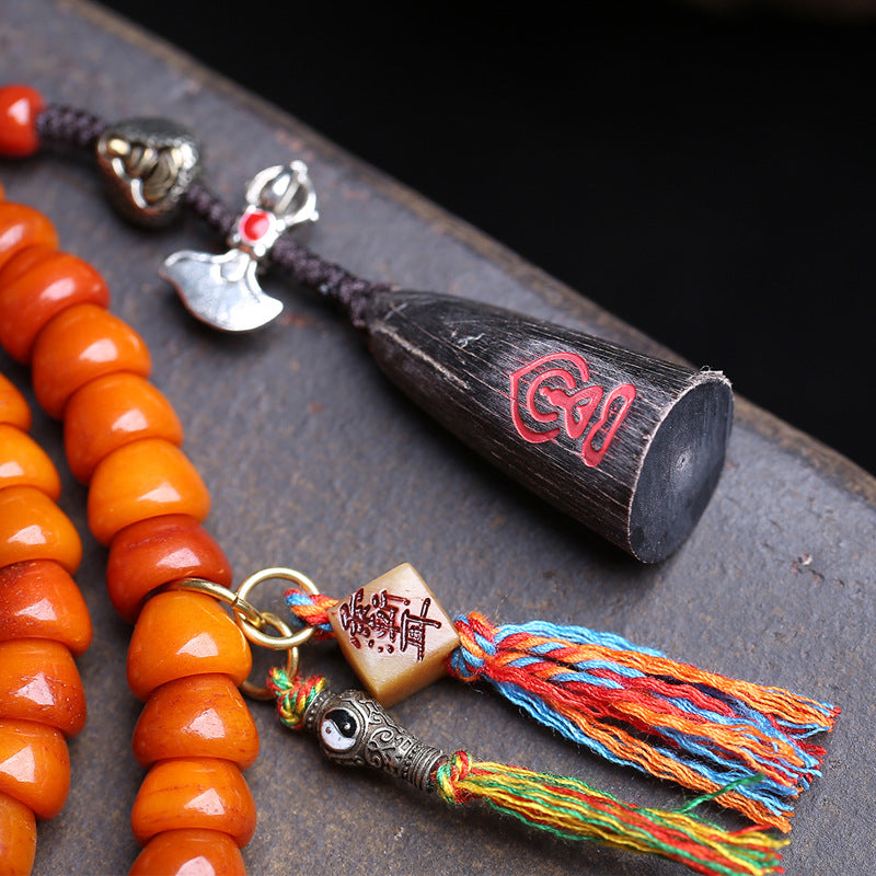 EverestArtstudios Carved Yak Bone Prayer Beads with Sandalwood Accents