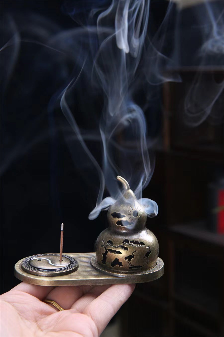 八卦葫蘆合金香爐小祥雲黏粉沉香檀香盤兩儀太極線香插茶道擺件