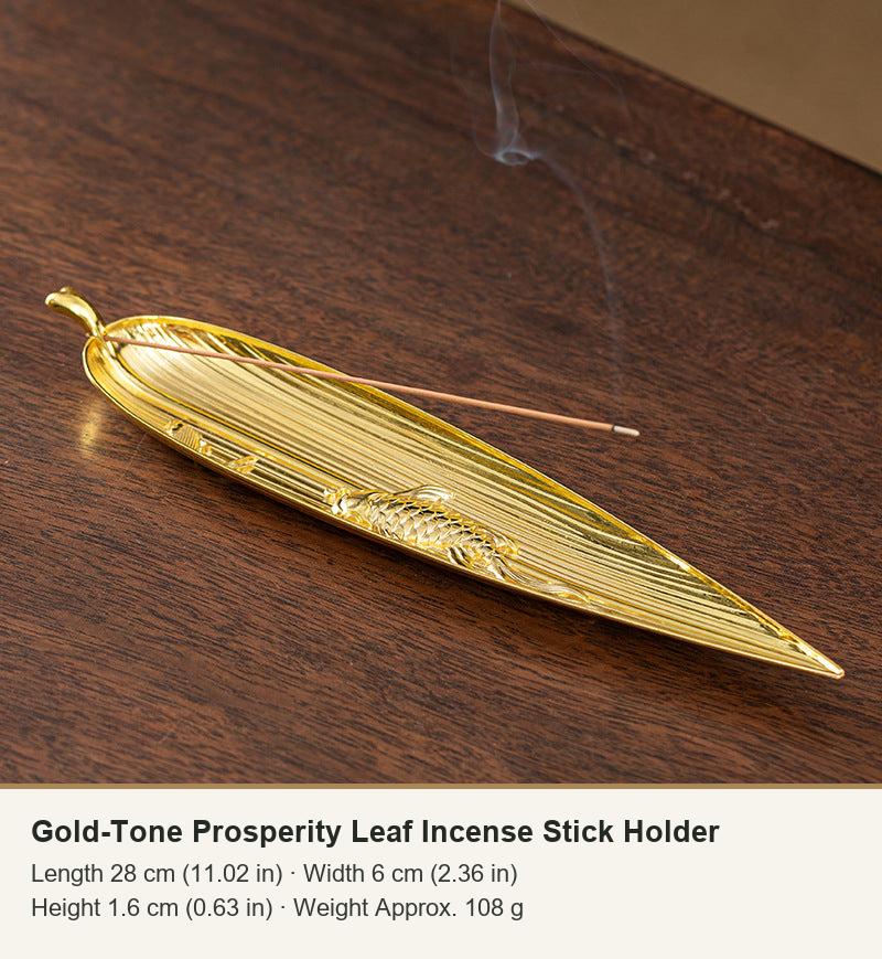 Gold-Tone Prosperity Leaf Incense Stick Holder
