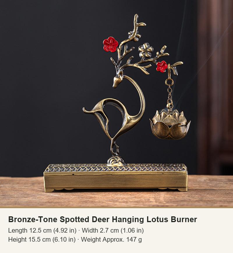 Bronze-Tone Spotted Deer Hanging Lotus Burner