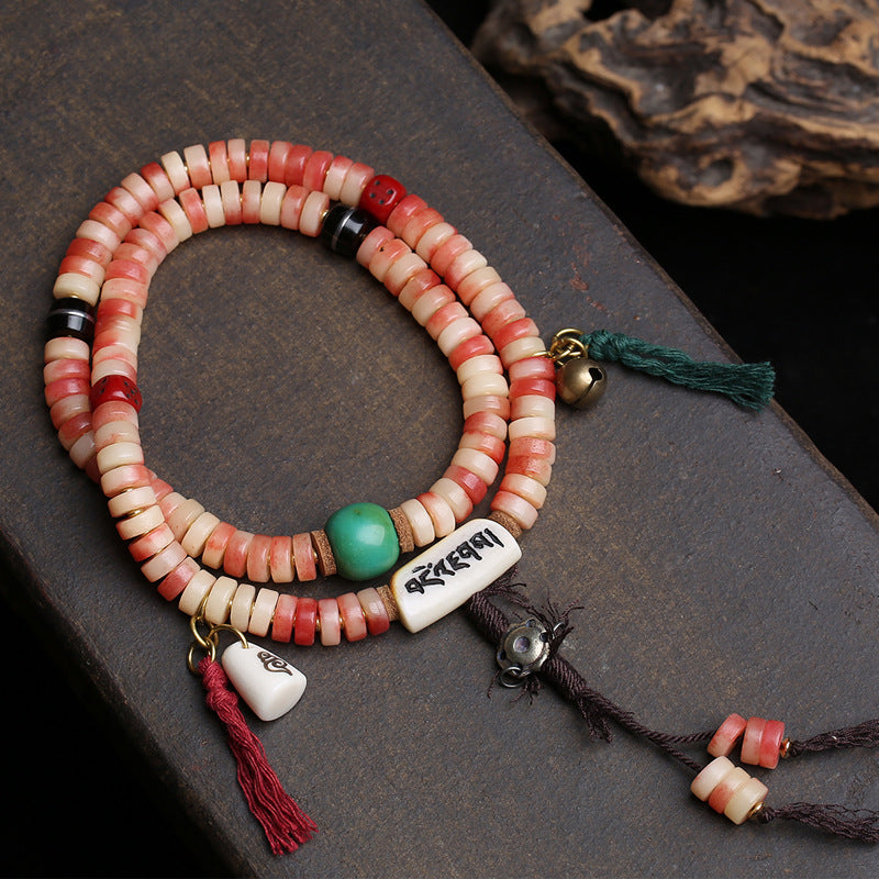 EverestArtstudios Camel Bone 108-Bead Mala with Coconut and Decorative Accents