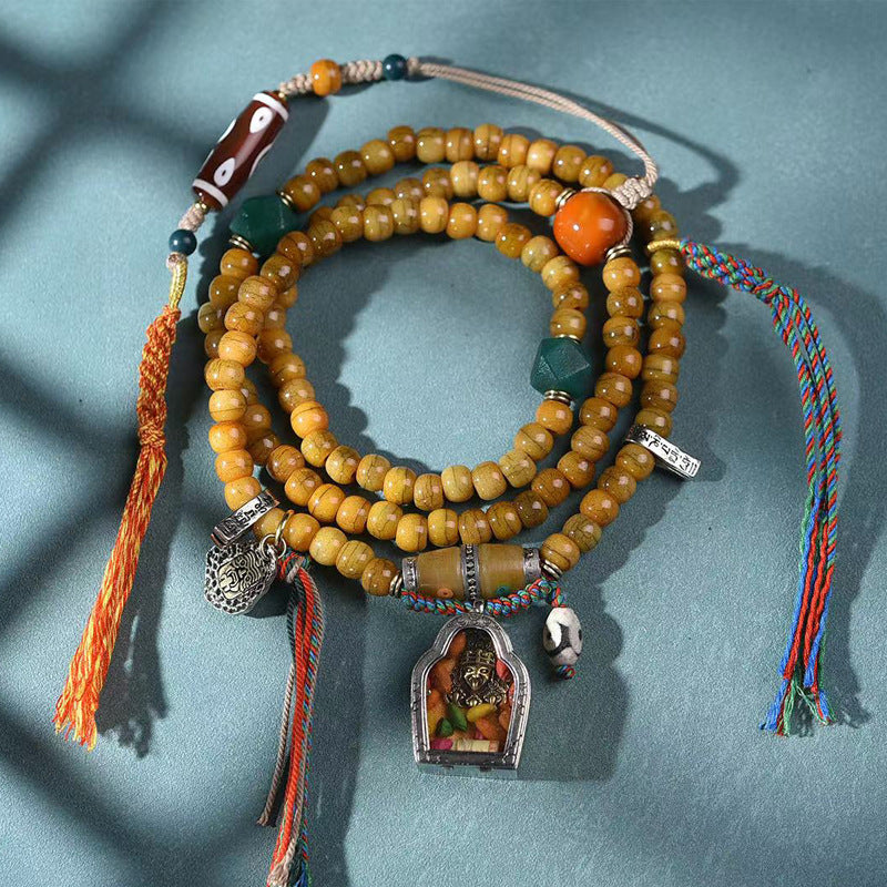EverestArtstudios blessed EverestArtstudios Natural Camel Bone 108-Bead Mala with Zaki Lhamo Gau Pendant