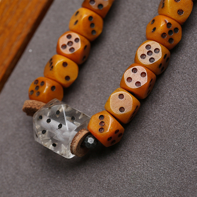 EverestArtstudios Dice-Carved Yak Bone 108-Bead Mala with Camel Bone Accents