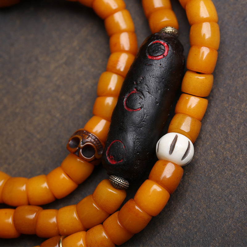 EverestArtstudios Bone 108-Bead Mala with Carved Yak Bone Accents
