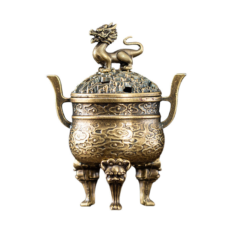 New Phoenix Kirin Three-legged Furnace Tianyuan Ding Furnace Xiaoxiangyun Sticky Powder Sandalwood Aromatherapy Furnace Alloy Incense Furnace Ornament