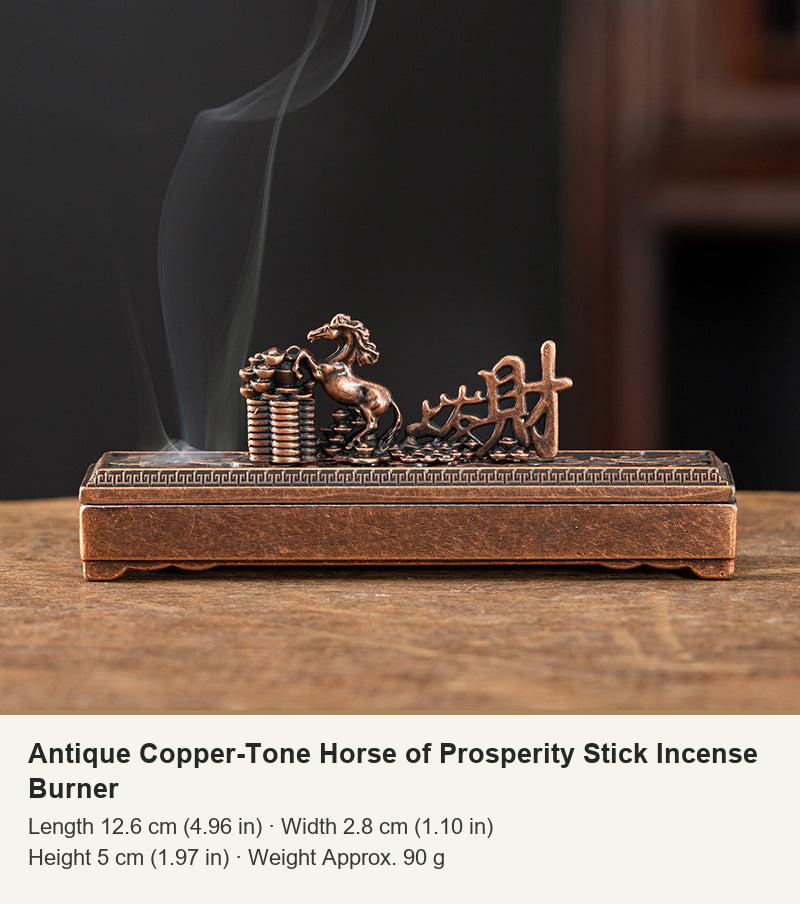 Antique Copper-Tone Horse of Prosperity Stick Incense Burner