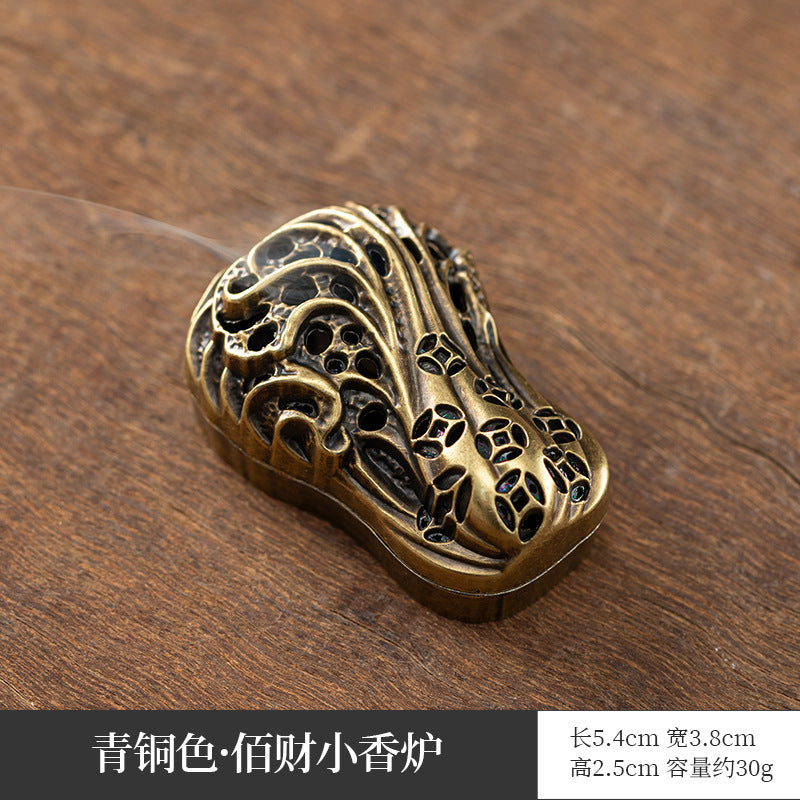 Manufacturer wholesale alloy small incense burner retro Zen Boshan small incense burner household dragon and phoenix plate incense burner incense ornament
