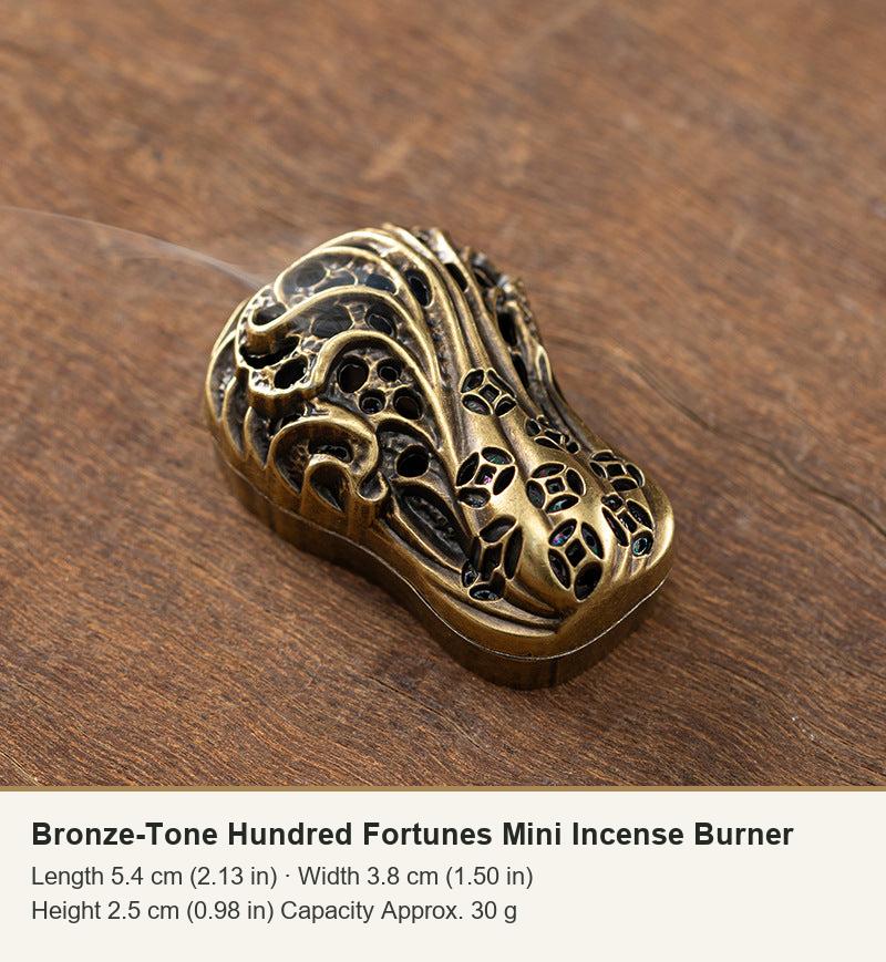 Bronze-Tone Hundred Fortunes Mini Incense Burner