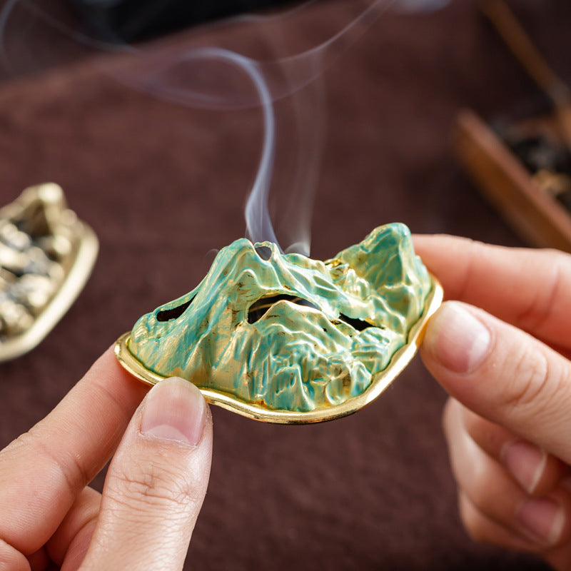 Green Water Jinshan Chinese Incense Burner Creative Rockery Decoration Small Ornament Zen Study Tea Room Mountain Peak Landscape Ornament