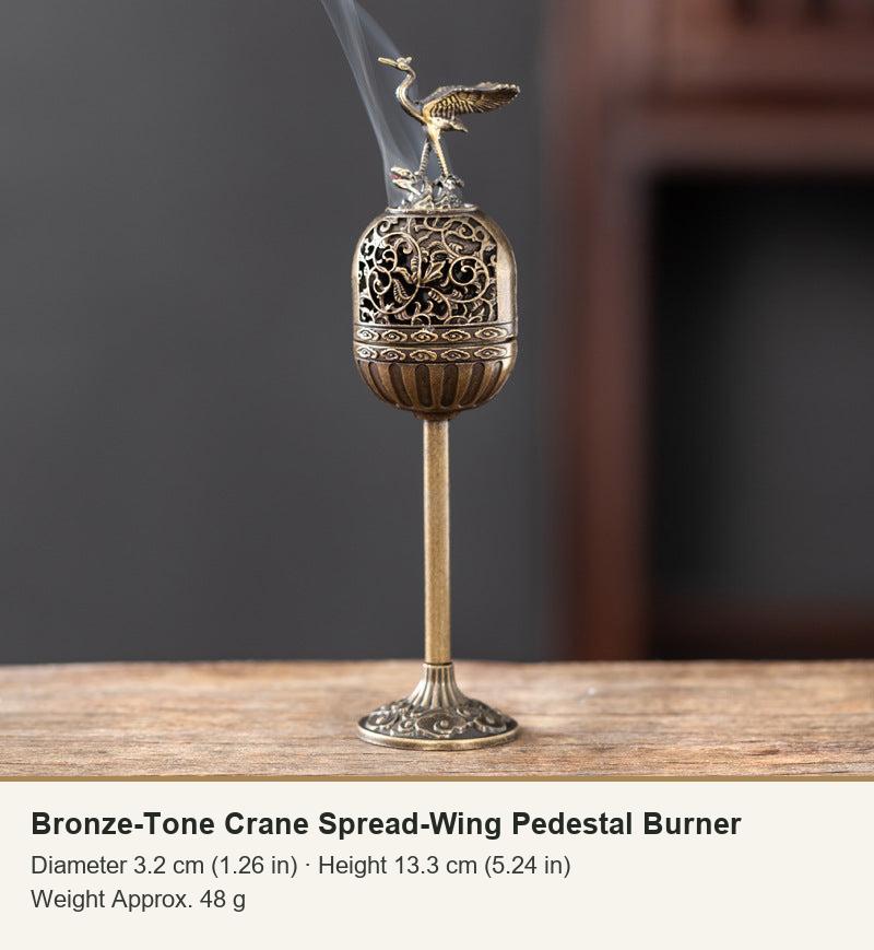 Bronze-Tone Crane Spread-Wing Pedestal Burner
