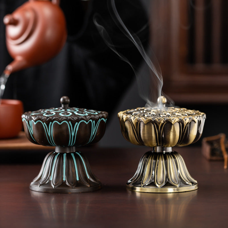 Baolian lantern lotus Zen copper alloy antique plate incense burner household indoor sandalwood aromatherapy stove plate incense burner ornament
