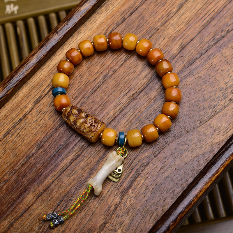 EverestArtstudios Yak Bone Barrel Bead Guanyin Charm Bracelet