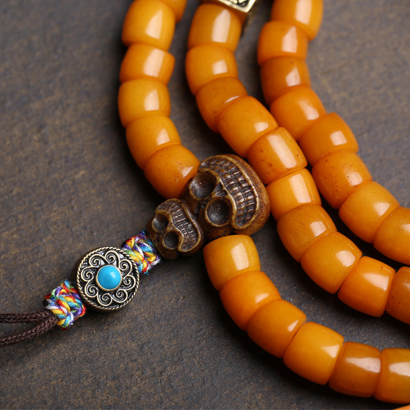 EverestArtstudios Bone 108-Bead Mala with Carved Yak Bone Accents