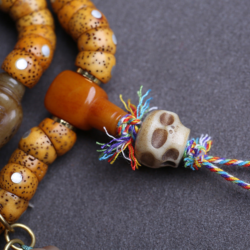 EverestArtstudios Xingyue Bodhi 108-Bead Mala with Yak Bone and Red Agate Accents