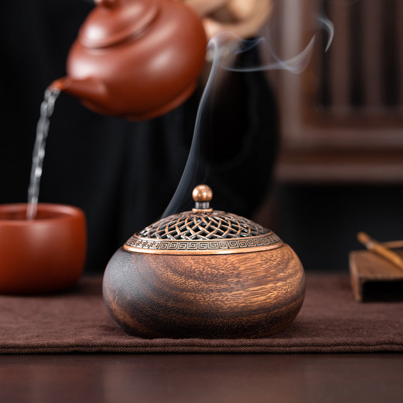 Walnut Ruyi Incense Burner Chinese Indoor Hollow With Lid Solid Wood Agarwood Sandalwood Plate Support Line Incense Plug Base Base Support