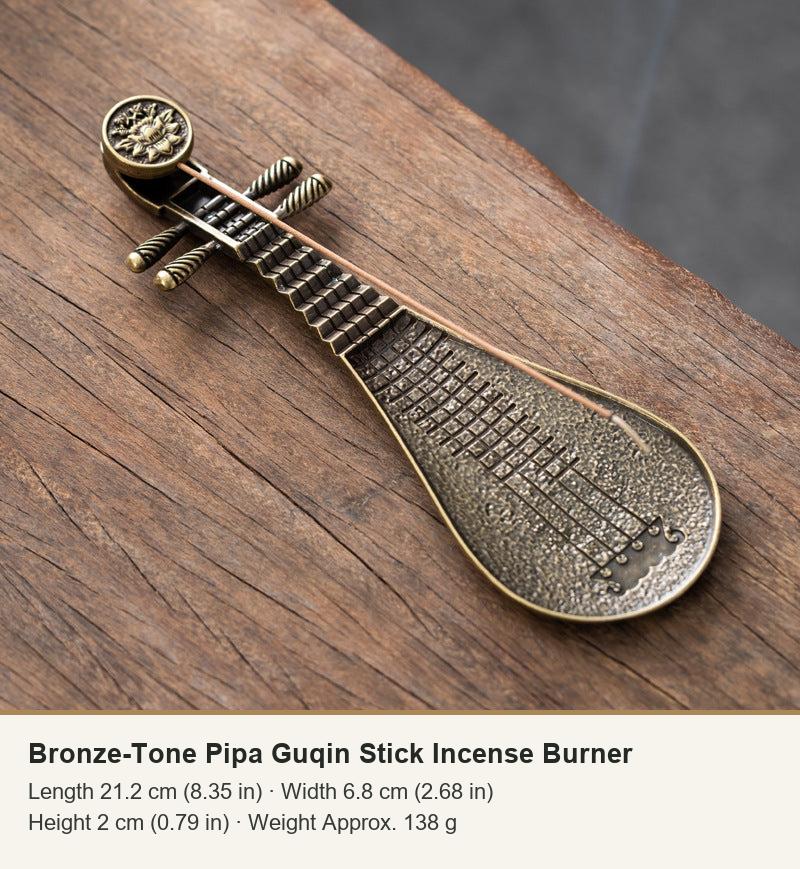 Bronze-Tone Pipa Guqin Stick Incense Burner