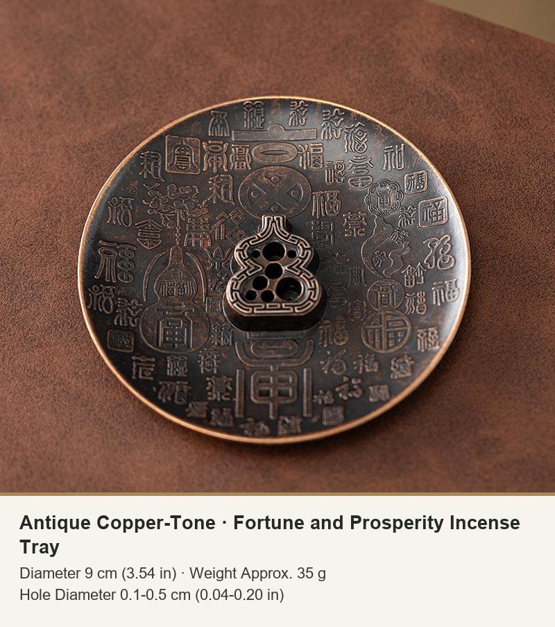 Antique Copper-Tone  ·  Fortune and Prosperity Incense Tray
