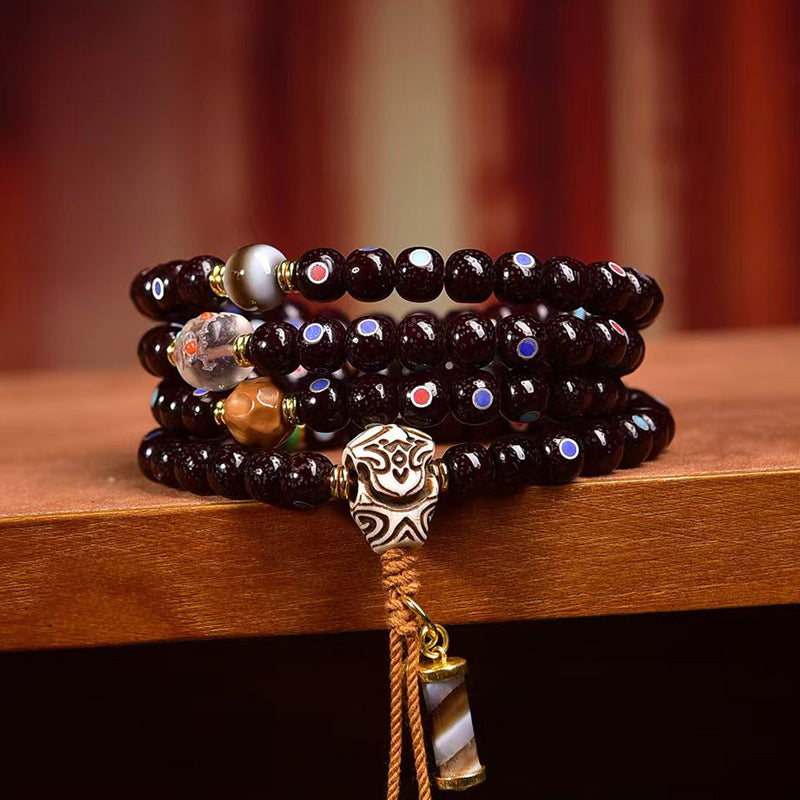 EverestArtstudios blessed EverestArtstudios Natural Cinnabar-Finished Inlaid Xingyue Bodhi 108-Bead Mala