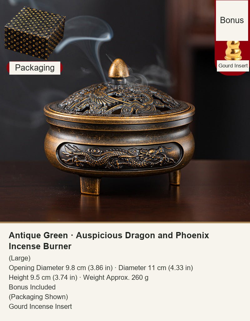 Antique Green  ·  Auspicious Dragon and Phoenix Incense Burner