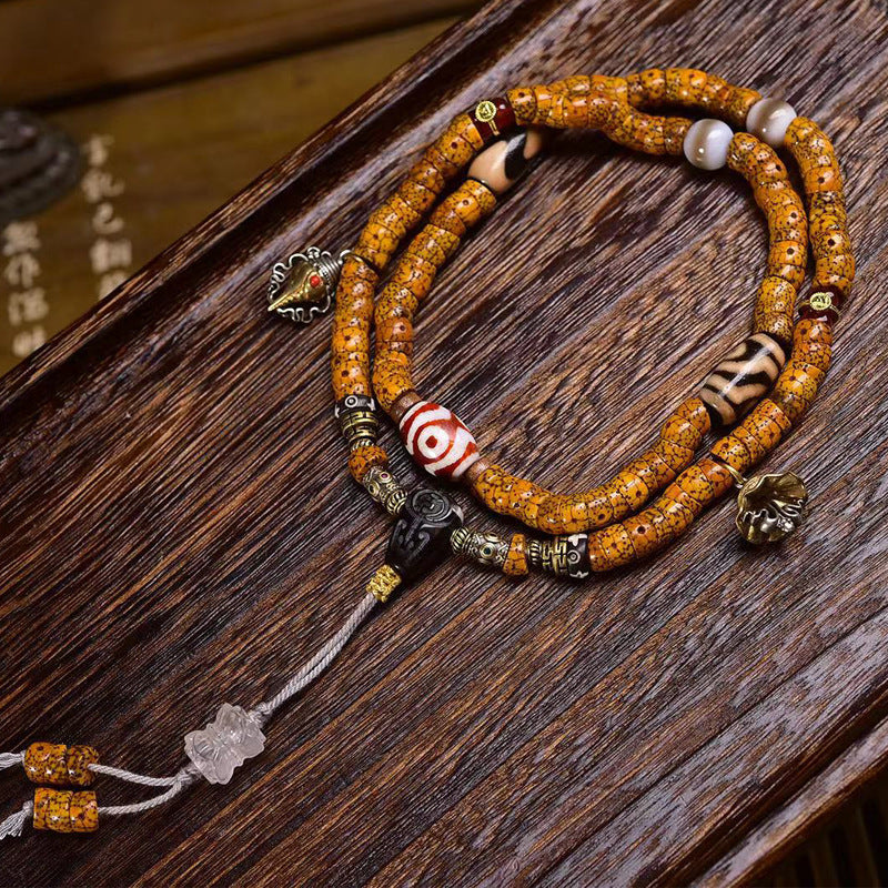 EverestArtstudios blessed EverestArtstudios Natural Xingyue Bodhi Disc-Bead 108-Bead Mala with Agate and Dzi Accents