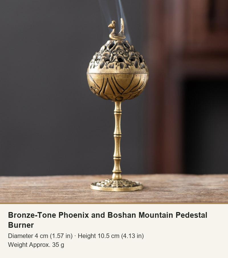 Bronze-Tone Phoenix and Boshan Mountain Pedestal Burner