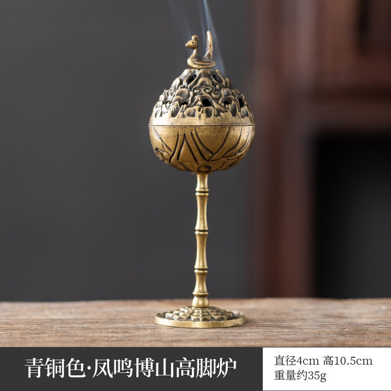 Manufacturer wholesale alloy small incense burner retro Zen Boshan small incense burner household dragon and phoenix plate incense burner incense ornament