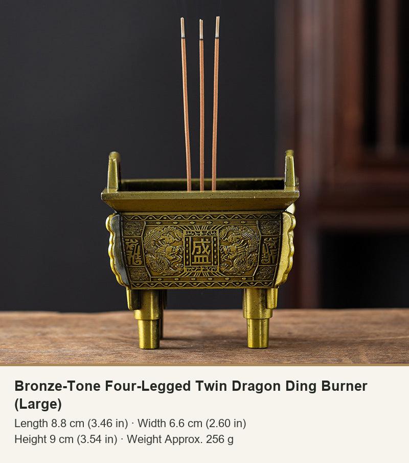 Bronze-Tone Four-Legged Twin Dragon Ding Burner (Large)