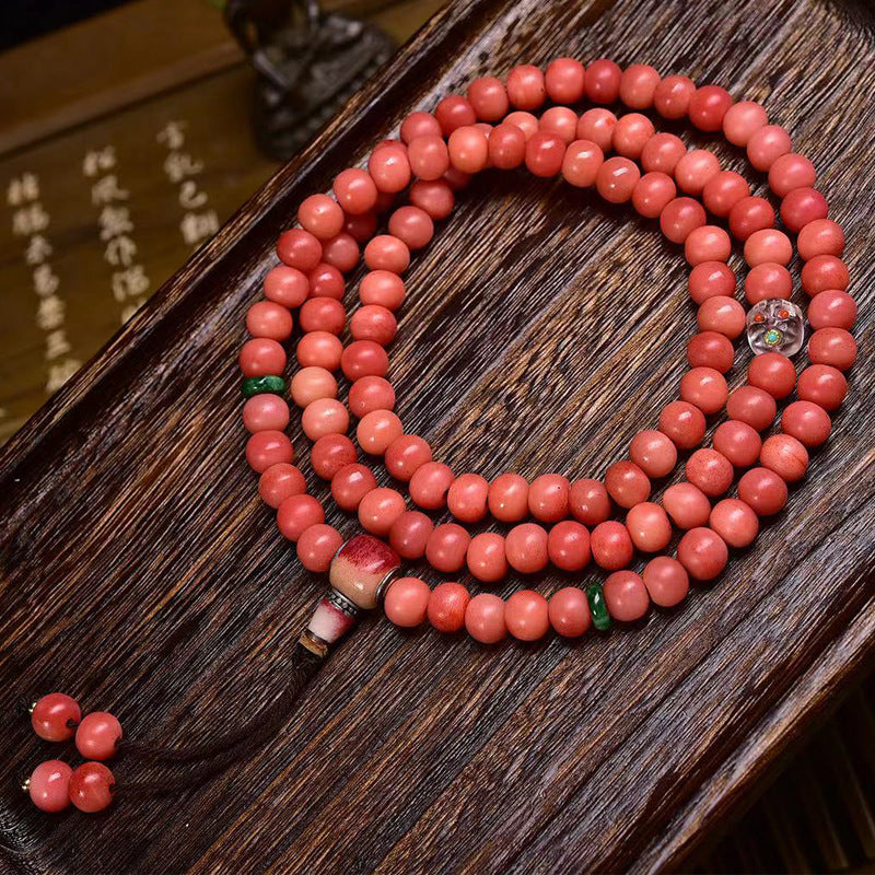 EverestArtstudios blessed EverestArtstudios Natural Full-Blood Camel Bone 108-Bead Mala with Glass and Bone Guru Bead