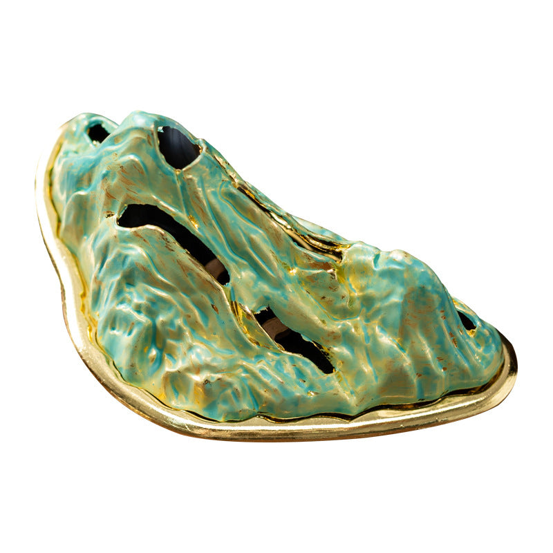 Green Water Jinshan Chinese Incense Burner Creative Rockery Decoration Small Ornament Zen Study Tea Room Mountain Peak Landscape Ornament