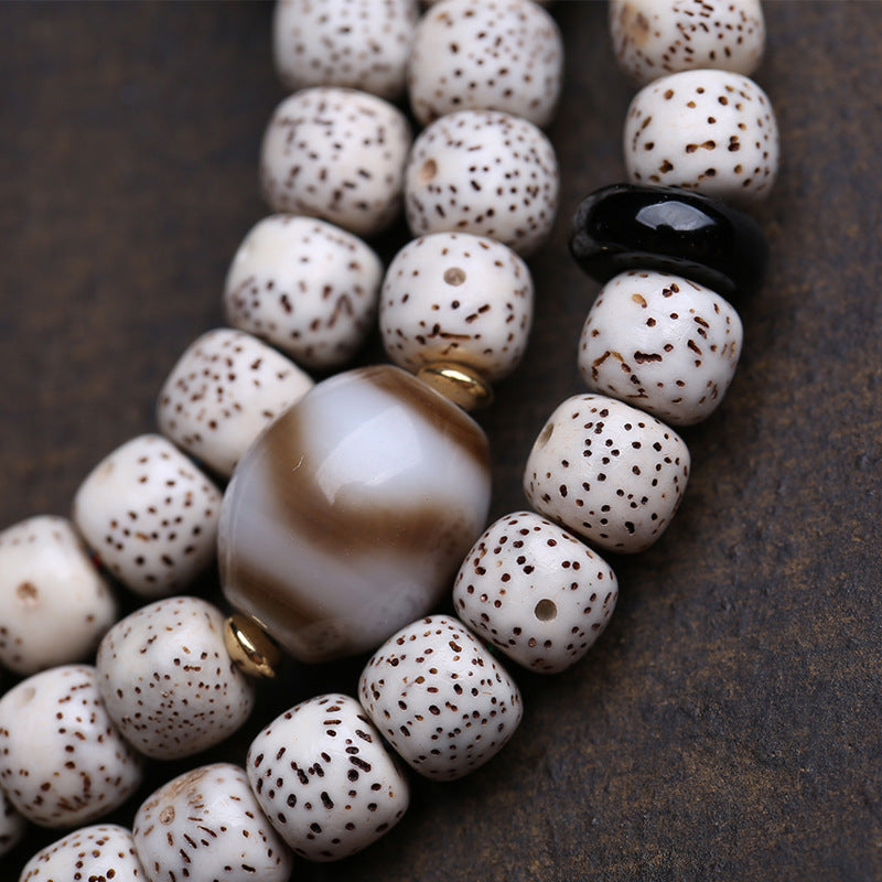 EverestArtstudios Xingyue Bodhi 108-Bead Mala with Dzi-Style Agate and Ghau Pendant