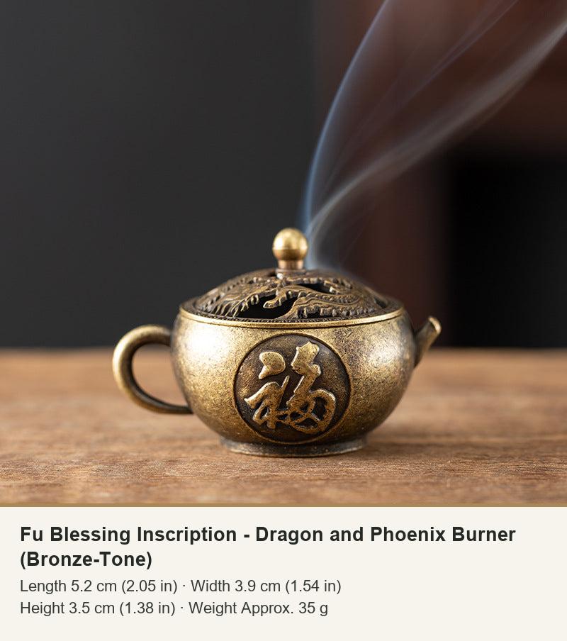 Fu Blessing Inscription - Dragon and Phoenix Burner (Bronze-Tone)