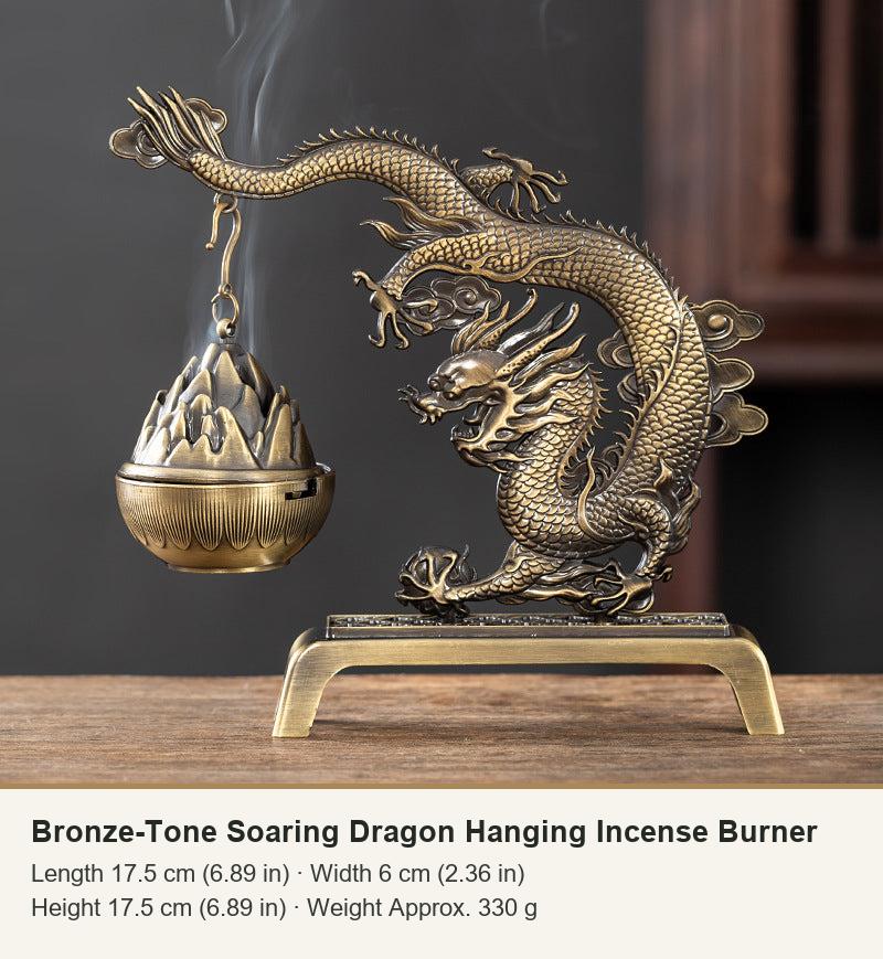 Bronze-Tone Soaring Dragon Hanging Incense Burner